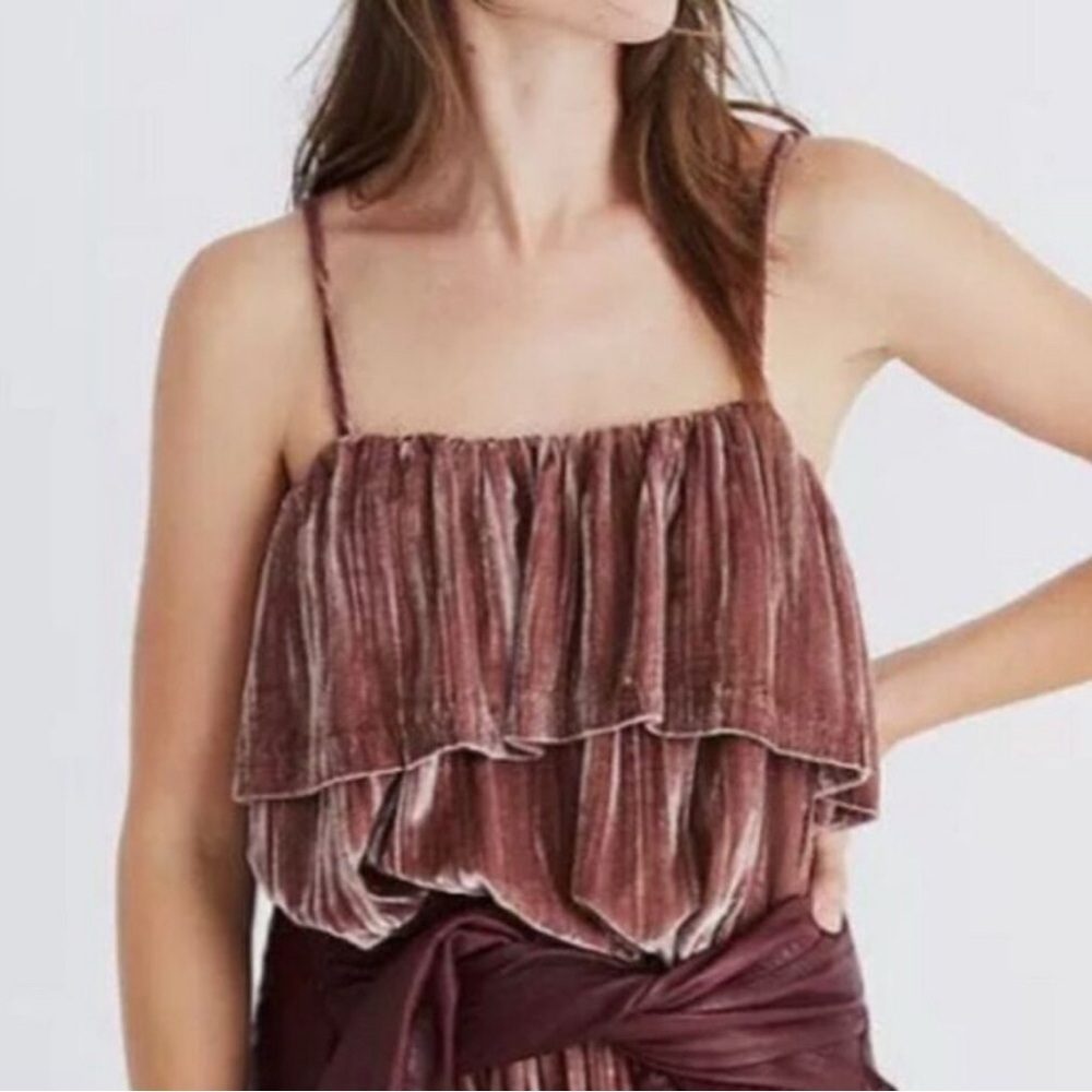 MADEWELL crushed Velvet Mauve pink flowy tank top-M